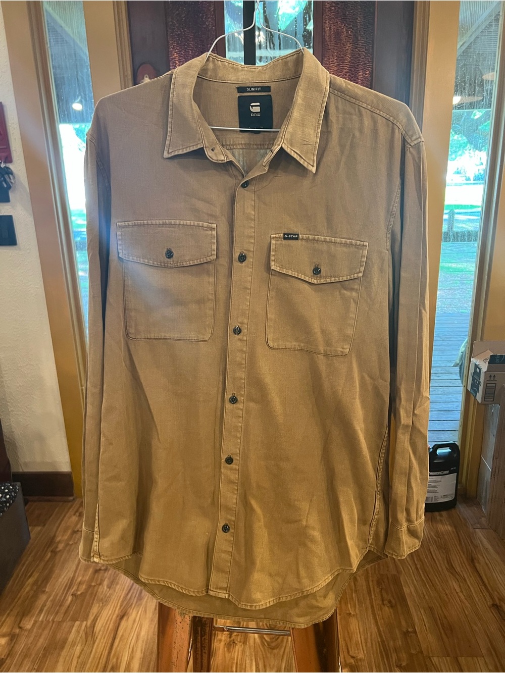 G-Star Men's Casual Button-Down Shirt in Khaki Brown
